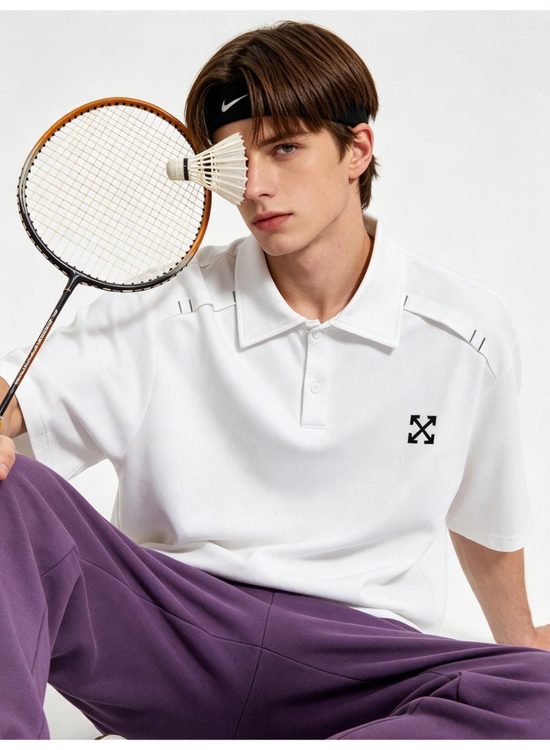 OFF-WHITE shoulder pressure line Polo shirt for men and women 100% cotton loose American short-sleeved couple sports shirt - Image 1