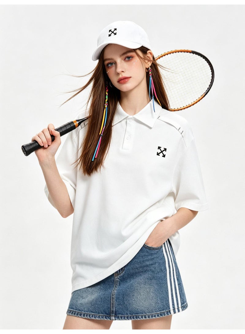 OFF-WHITE shoulder pressure line Polo shirt for men and women 100% cotton loose American short-sleeved couple sports shirt - Image 5