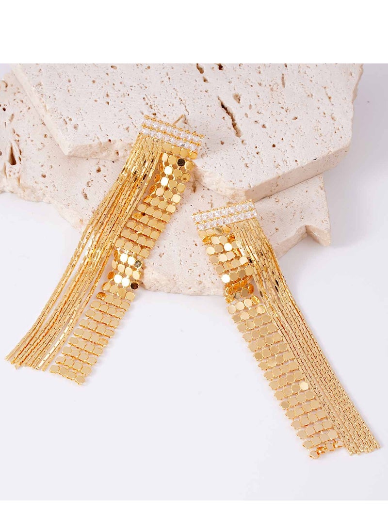 فاشون مضلع الترتر أقراط ، أقراط سلسلة مع حجر الراين شرابة - Image 3