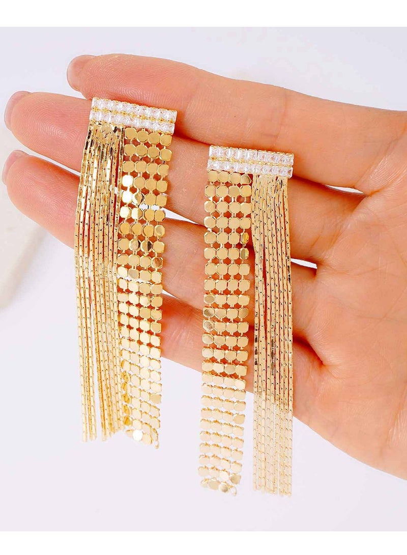 فاشون مضلع الترتر أقراط ، أقراط سلسلة مع حجر الراين شرابة - Image 4