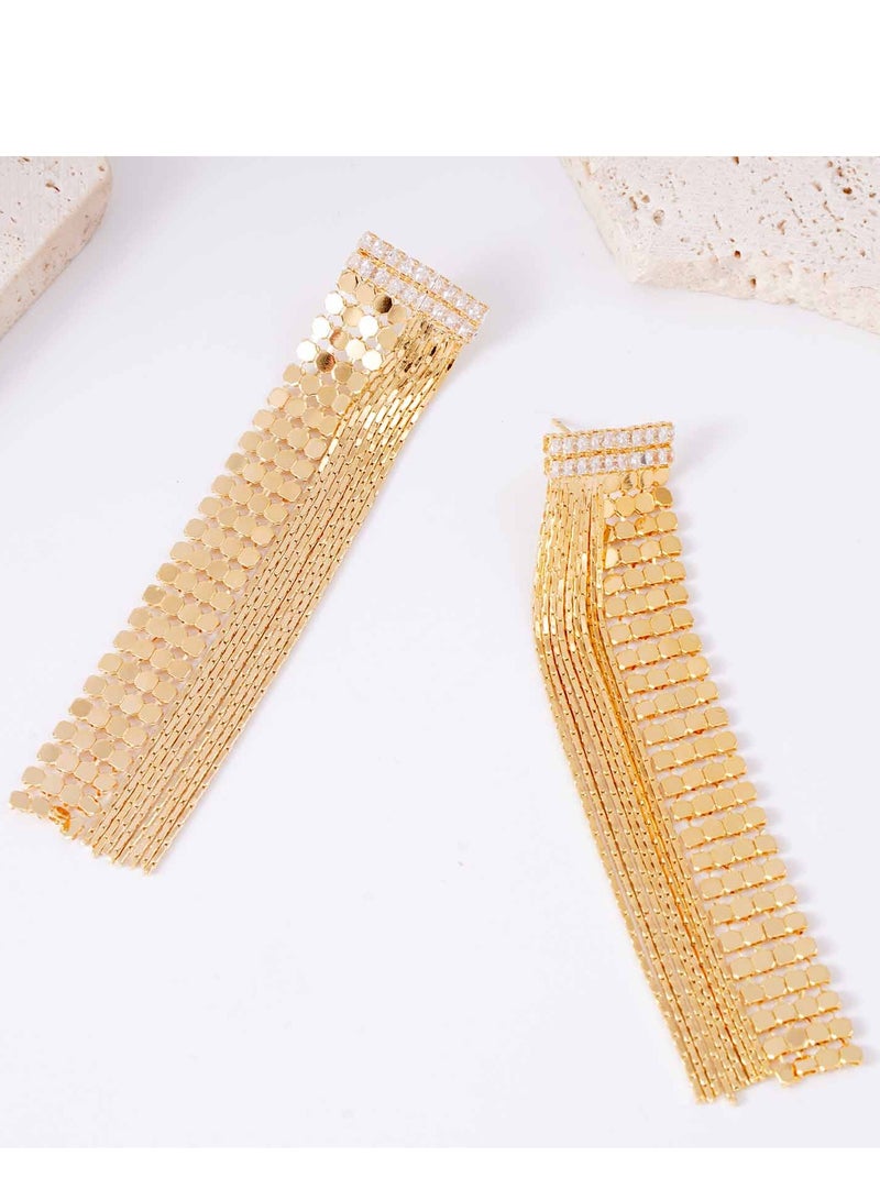 فاشون مضلع الترتر أقراط ، أقراط سلسلة مع حجر الراين شرابة - Image 2