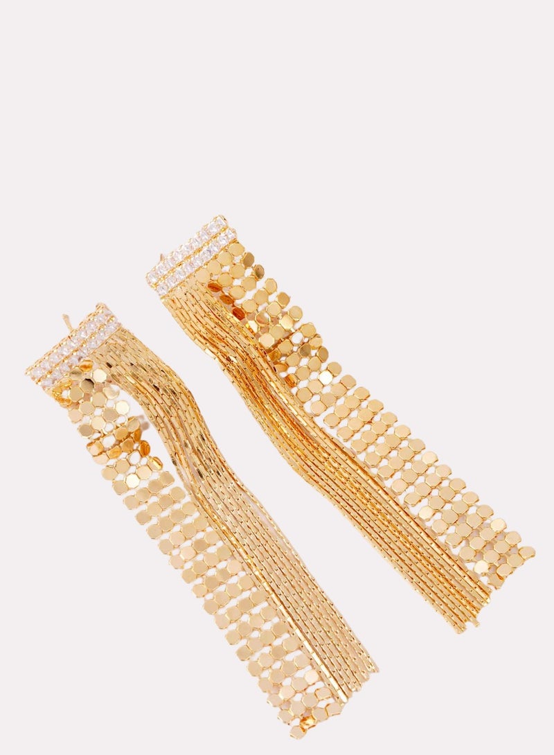 فاشون مضلع الترتر أقراط ، أقراط سلسلة مع حجر الراين شرابة - Image 1