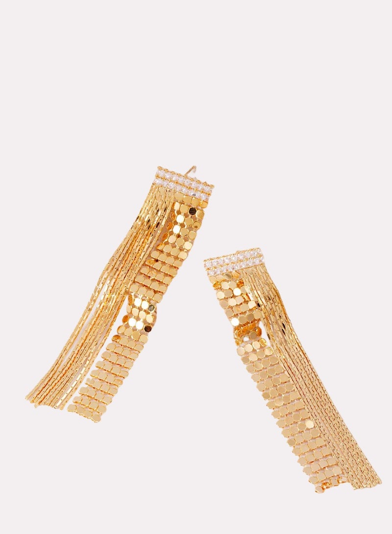 فاشون مضلع الترتر أقراط ، أقراط سلسلة مع حجر الراين شرابة - Image 2