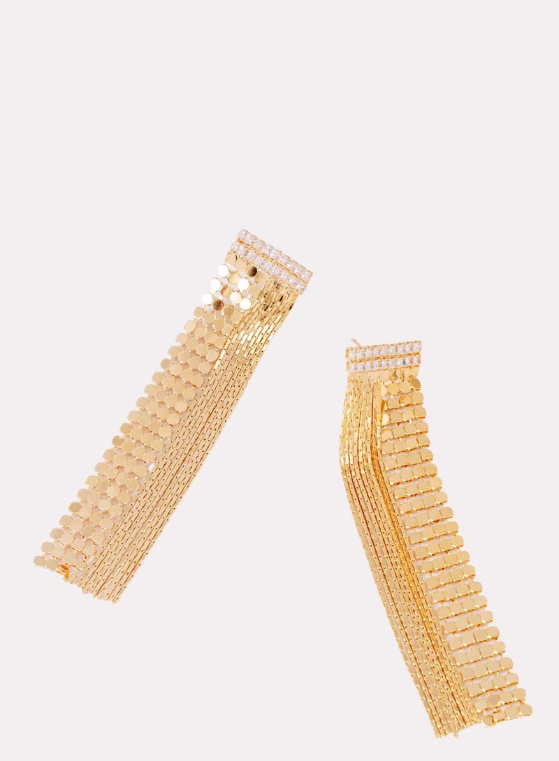 فاشون مضلع الترتر أقراط ، أقراط سلسلة مع حجر الراين شرابة - Image 3