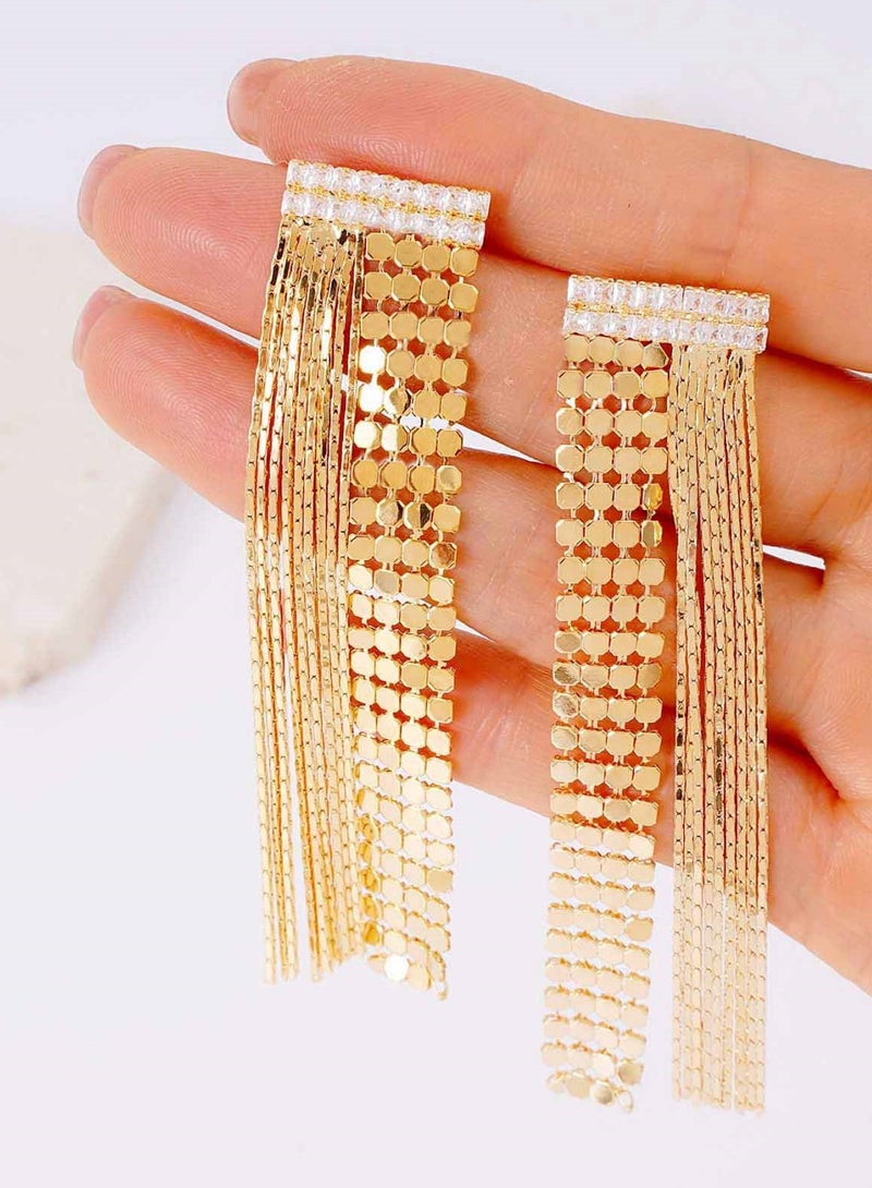 فاشون مضلع الترتر أقراط ، أقراط سلسلة مع حجر الراين شرابة - Image 4