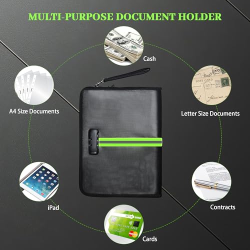 OOTDAY 5200℉ Fireproof Document Bag, Fireproof Bag with Lock, Fireproof Document Organizer, Safes for Home Use Fire and Water Proof with Heat Insulated for Cash, Valuables, Documents-Black - Image 5