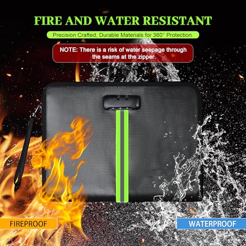 OOTDAY 5200℉ Fireproof Document Bag, Fireproof Bag with Lock, Fireproof Document Organizer, Safes for Home Use Fire and Water Proof with Heat Insulated for Cash, Valuables, Documents-Black - Image 2