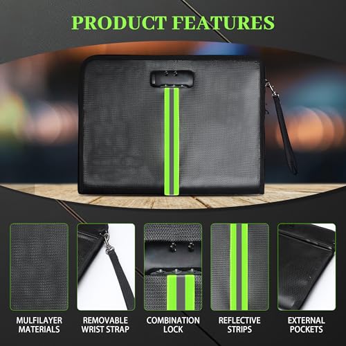OOTDAY 5200℉ Fireproof Document Bag, Fireproof Bag with Lock, Fireproof Document Organizer, Safes for Home Use Fire and Water Proof with Heat Insulated for Cash, Valuables, Documents-Black - Image 3