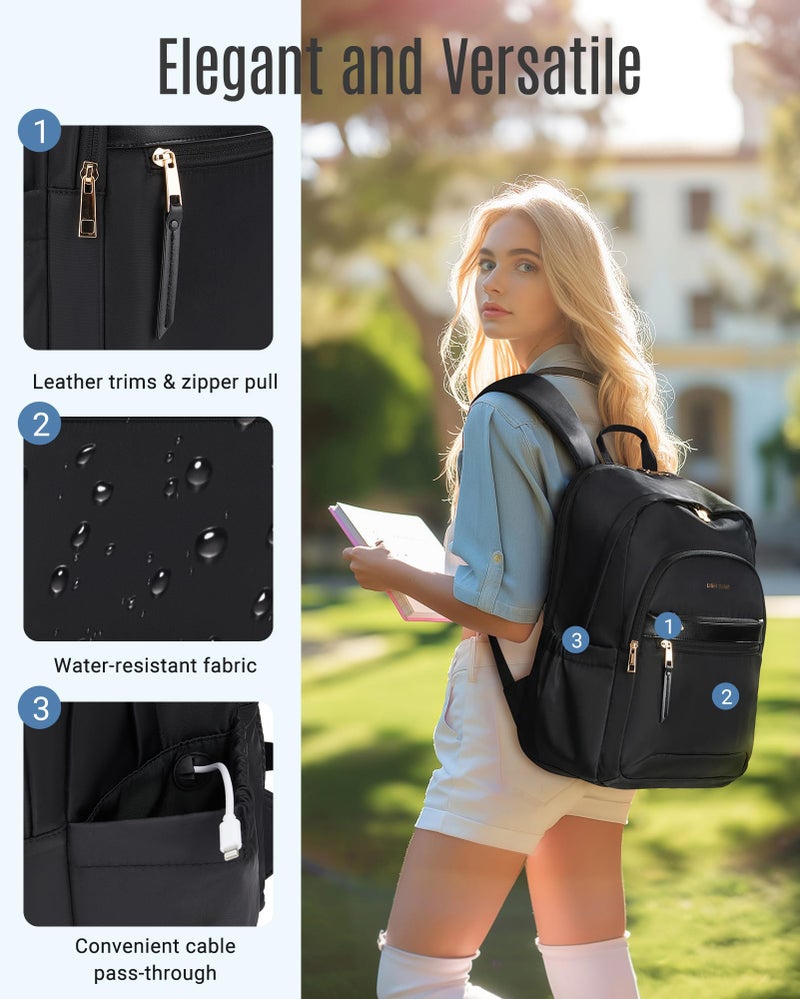 LIGHT FLIGHT Travel Backpack for Women, 15.6 Inch Stylish Laptop Backpack, Computer Bag for College Work Daily, Water-Resistant Casual Daypack with USB Port, Black - Image 5