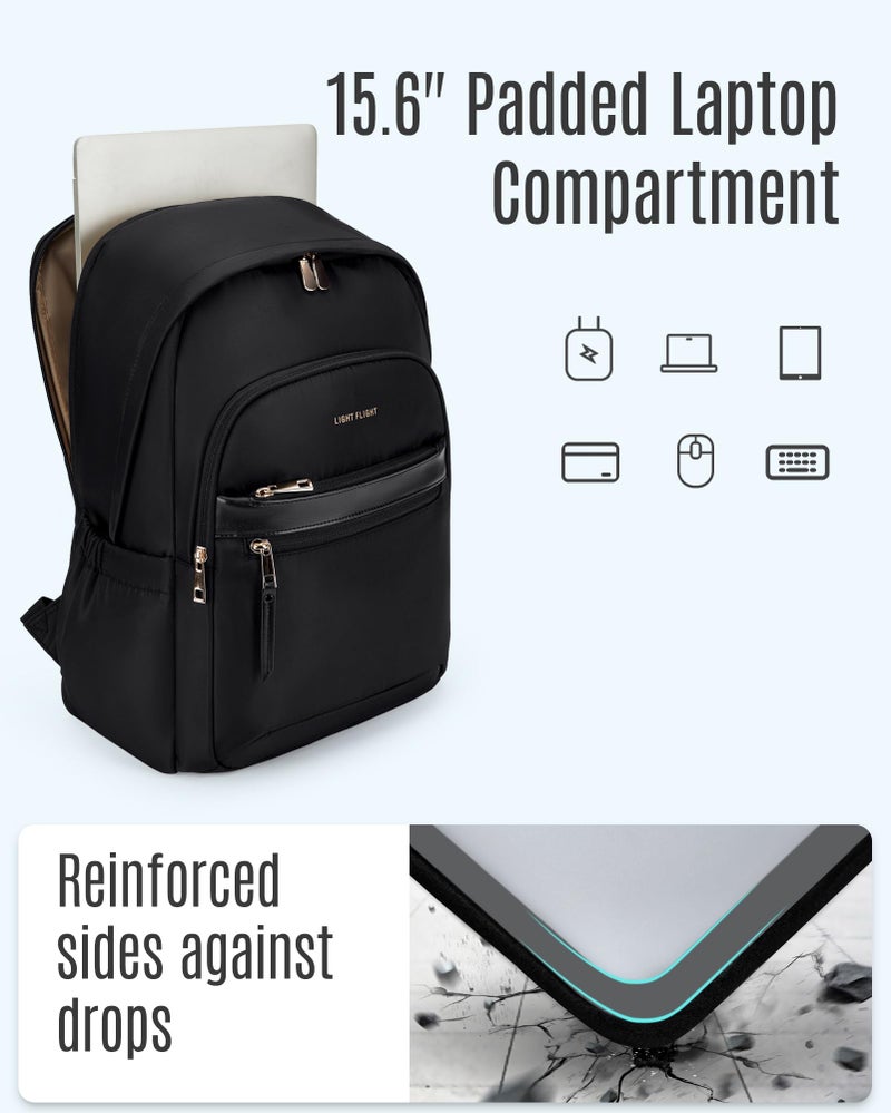 LIGHT FLIGHT Travel Backpack for Women, 15.6 Inch Stylish Laptop Backpack, Computer Bag for College Work Daily, Water-Resistant Casual Daypack with USB Port, Black - Image 3