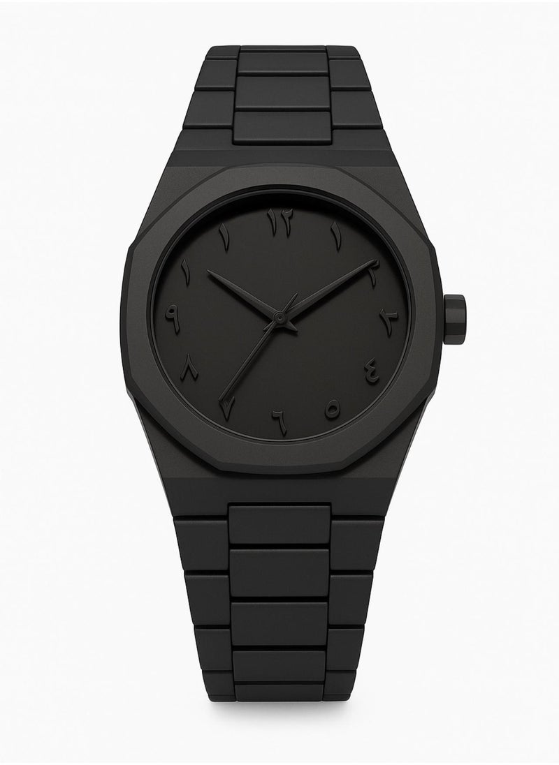 AURA - Minimalist Black Analog Watch with Arabic Numerals – Unisex, Matte Finish - Image 1