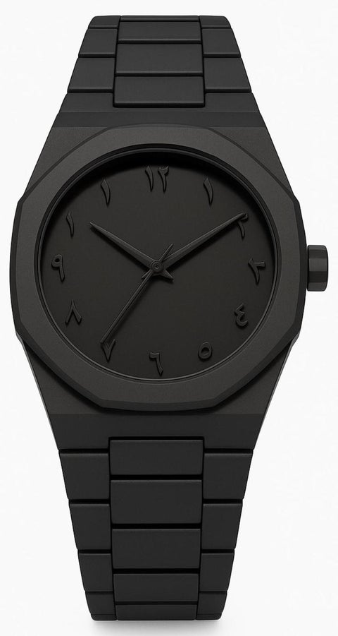 Minimalist Black Analog Aura Watch with Arabic Numbers – Unisex, Matte Finish