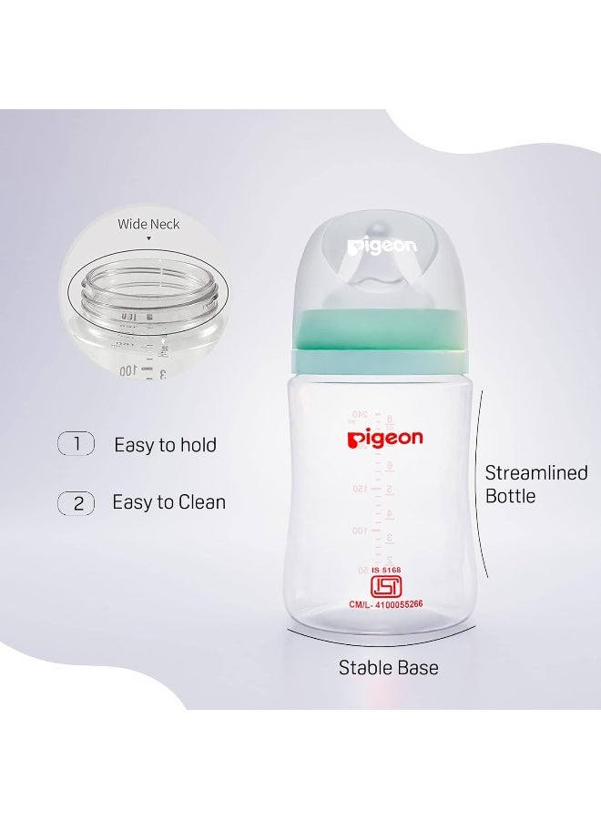 pigeon Natural Flo Wide Neck Feeding Bottle New Born/Infants/Toddler Upto 3 Years BPA Free 240ml Wn3 Pp Nursing Bottle 240ml Plus Type Nipple Green - Image 2