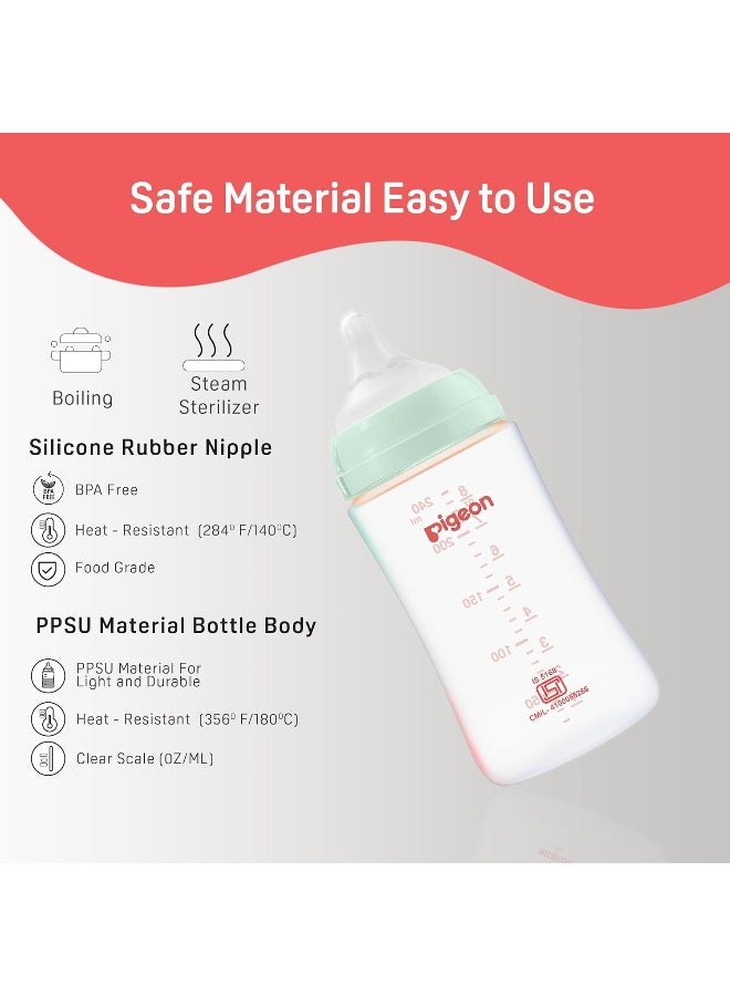 pigeon Natural Flo Wide Neck Feeding Bottle New Born/Infants/Toddler Upto 3 Years BPA Free 240ml Wn3 Pp Nursing Bottle 240ml Plus Type Nipple Green - Image 3