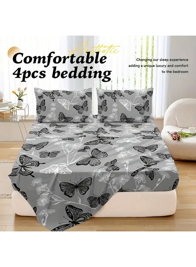 Queen Green Fitted Sheet 100 Polyester Butterfly Pattern 11.81 Inch Deep Pocket - Image 1