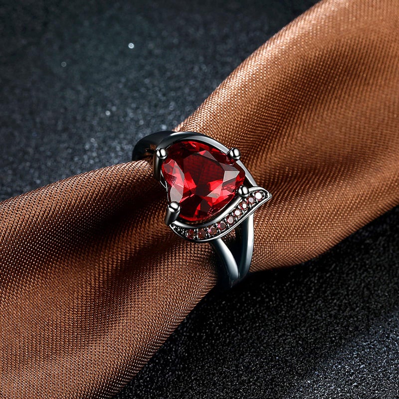 QOBEBOTA Engagement Rings for Women Red Garnet Heart Cubic Zirconia Promise Rings for Her Womens Rings Black Gold Gothic Rings Birthday Gifts Wedding Rings Size 7 Ring Statement Rings for Women - Image 5