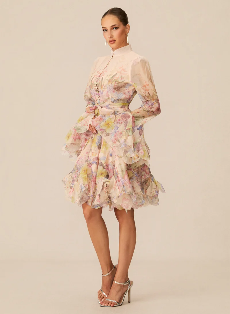 Sunfere Lana Floral Print Flared Mini Dress