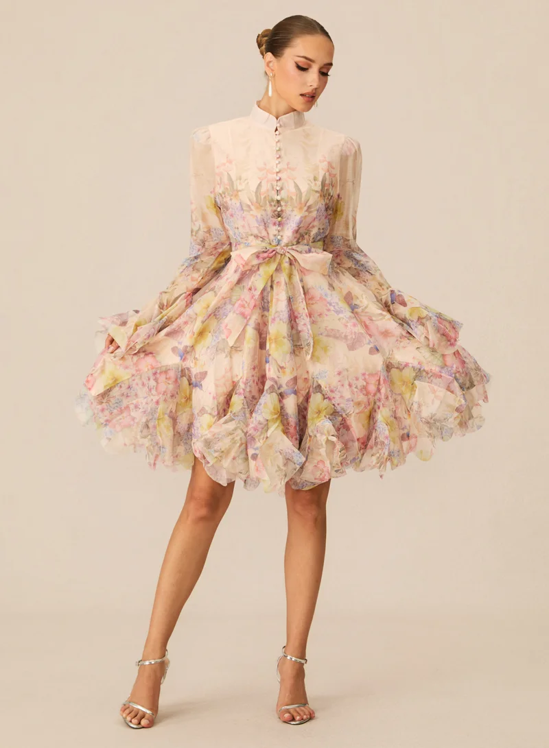 Sunfere Apricot Lana Floral Print Flared Mini Dress for Women | Best Price UAE
