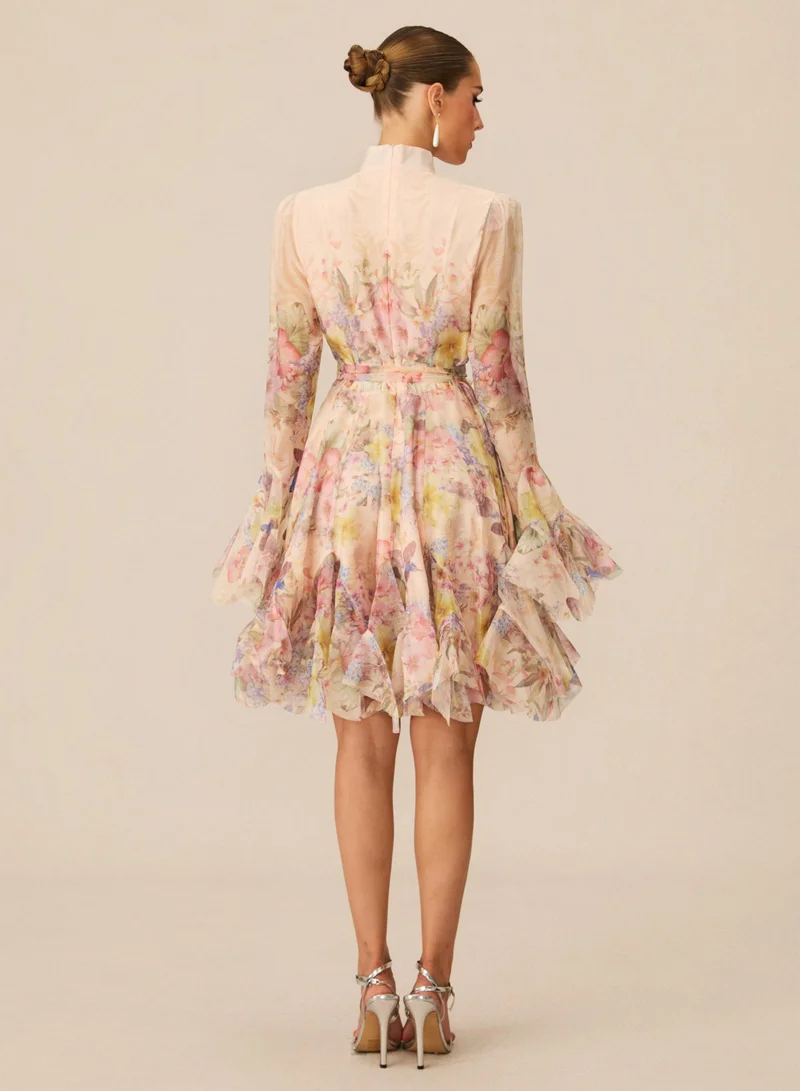 Sunfere Apricot Lana Floral Print Flared Mini Dress for Women | Best Price UAE