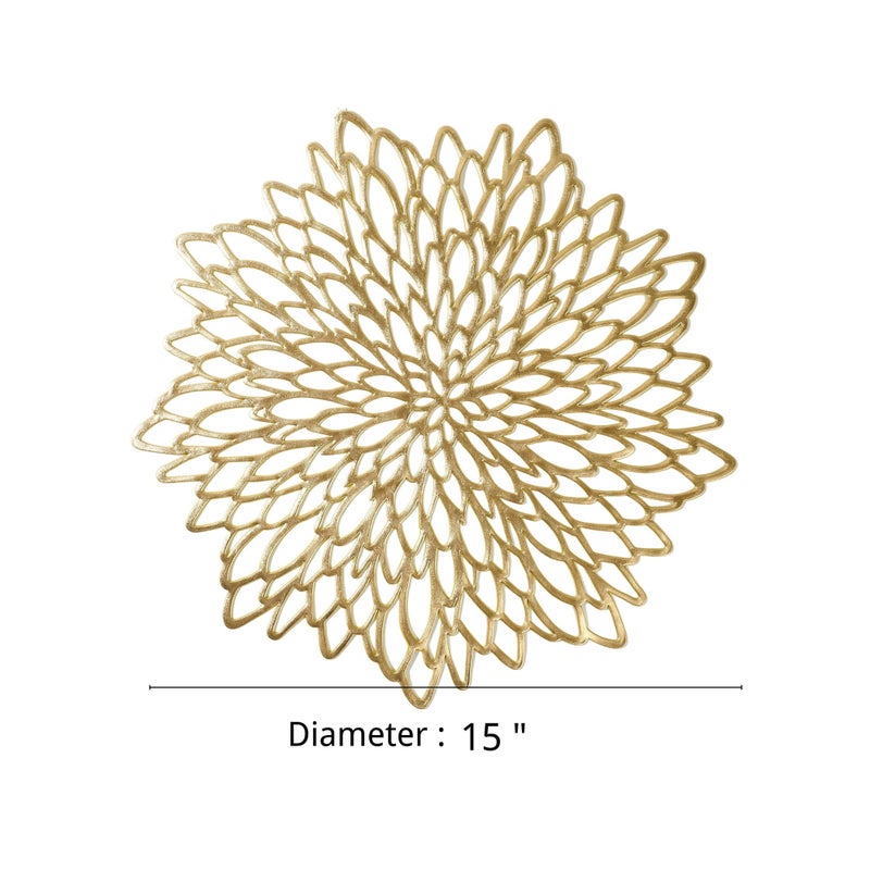 Zikra Gold Round Placemats, Set of 6 for Dinner Table Hollow-Out Vinyl Place Mats Gold Metallic Vinyl Round Placemats - Image 4