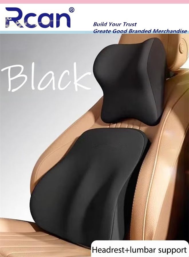Rcan Lumbar Support Pillow and Car Headrest Neck Pillow Ergonomic Design Memory Cotton Headrest and Back Waist Pillow and Neck Support Pillow for Office Chair Black - Image 1
