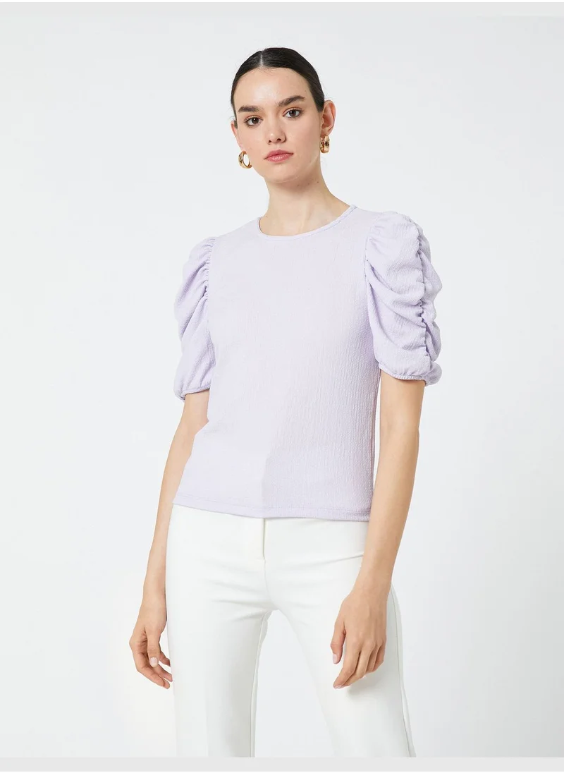 كوتون Shirred Sleeve T-Shirt Crew Neck