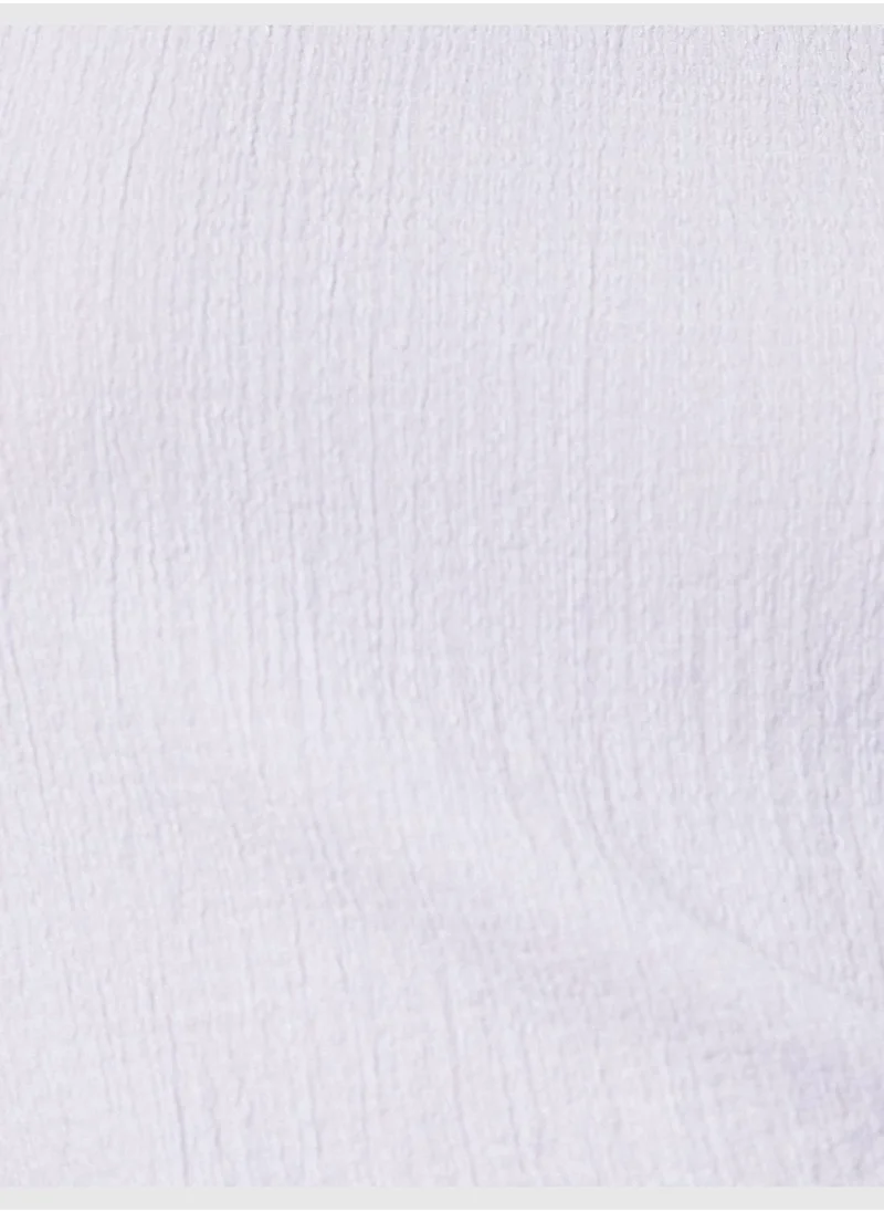 كوتون Shirred Sleeve T-Shirt Crew Neck