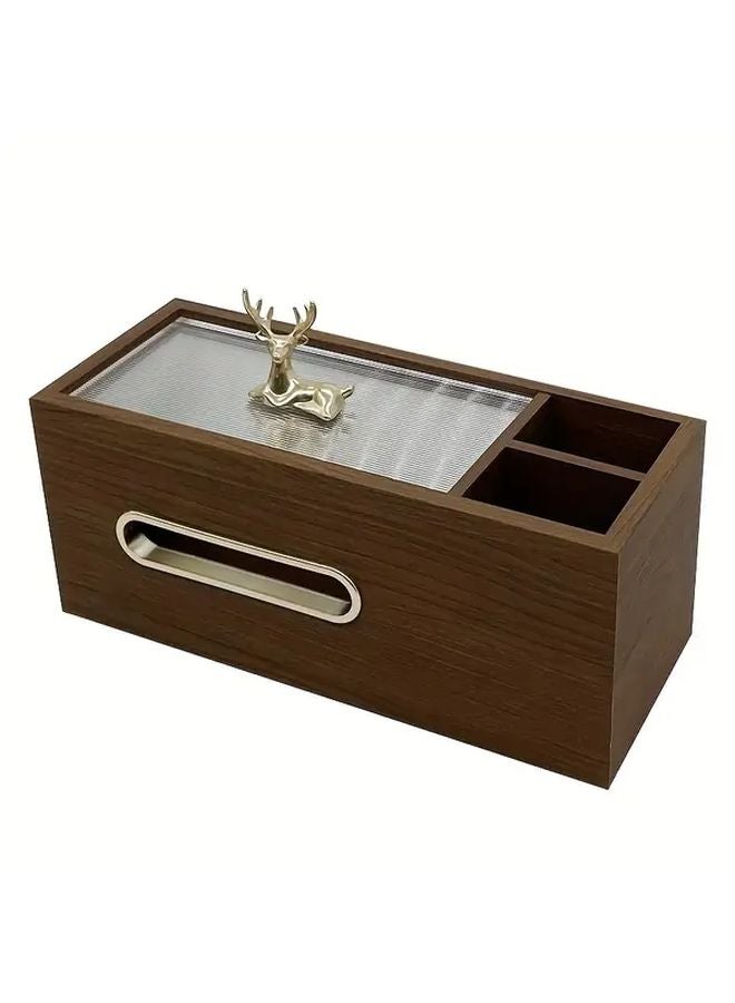 Black Walnut Wood Tissue Box Remote Control Holder Multifunctional Storage For Living Room - Image 1