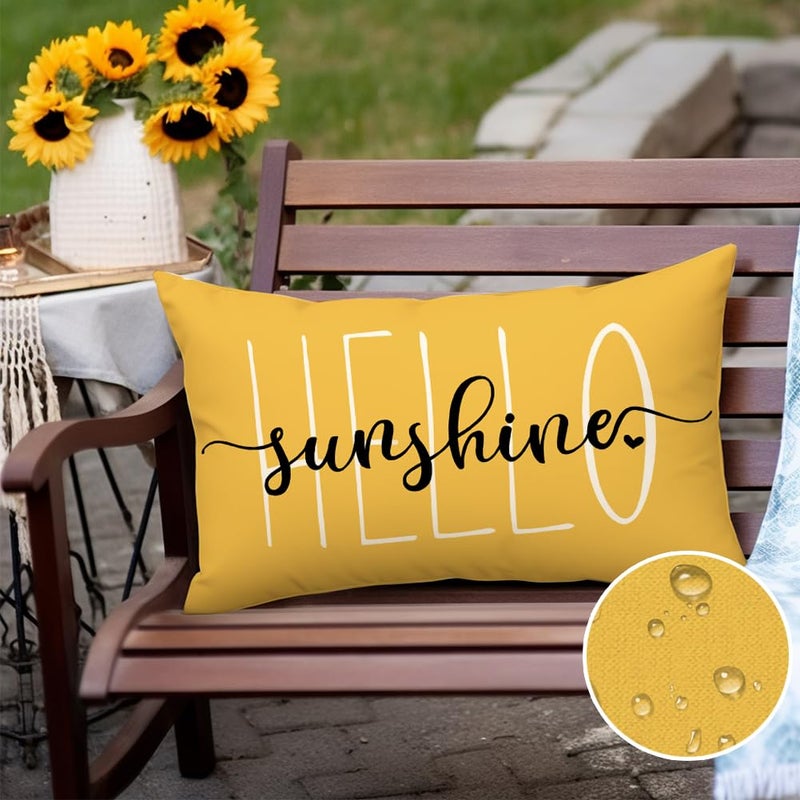 RABUSOFA Outdoor Waterproof Pillows Decorative Throw Pillows,12x20 Inch Hello Sunshine Summer Pillow Covers,Yellow Mustard Waterproof Pillow Cases for Patio Furniture Garden Spring(2-12) - Image 2