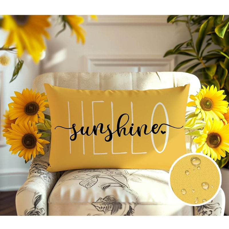 RABUSOFA Outdoor Waterproof Pillows Decorative Throw Pillows,12x20 Inch Hello Sunshine Summer Pillow Covers,Yellow Mustard Waterproof Pillow Cases for Patio Furniture Garden Spring(2-12) - Image 4