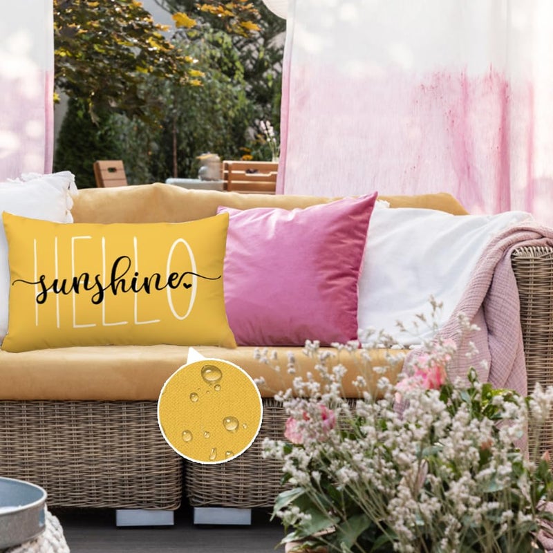 RABUSOFA Outdoor Waterproof Pillows Decorative Throw Pillows,12x20 Inch Hello Sunshine Summer Pillow Covers,Yellow Mustard Waterproof Pillow Cases for Patio Furniture Garden Spring(2-12) - Image 3