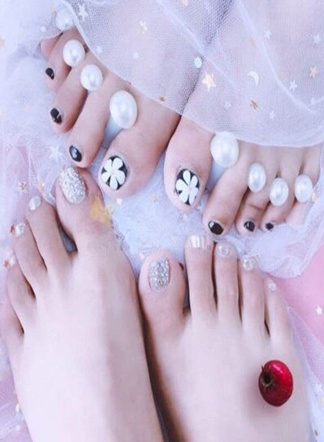 AKOAK 8 Pcs/set Soft Silicone Toe Daisy Purple Gold Nail Toe Splitter Silicone Foot and Finger Separator Accessories are Suitable for Personal Home and Nail Salon Use (Pearl Silver White) - Image 3