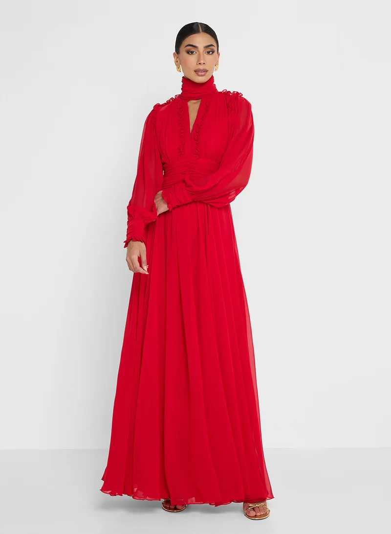 Golden Apple Ruffle Top Design Maxi Dress