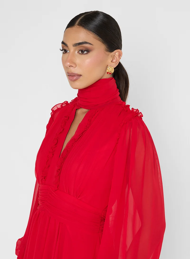 Golden Apple Ruffle Top Design Maxi Dress