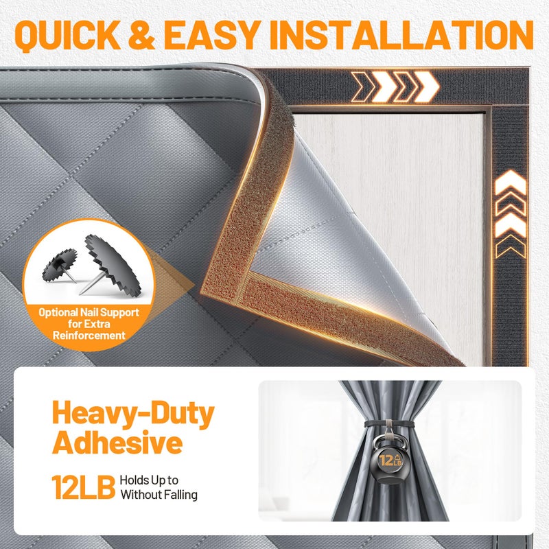 Sjuznng Magnetic Insulated Door Curtain Fits 38"x82" Doors - Thermal Door Cover for Winter with Clear Window, Window Insulation Kit & Doors Draft Stopper to Keep Cold Air Out for Front Doorway Home - Gray - Image 4