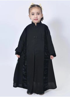 lamha abaya Black girls abaya with zip closure from the top with velvet fabric overlap  - Image 1