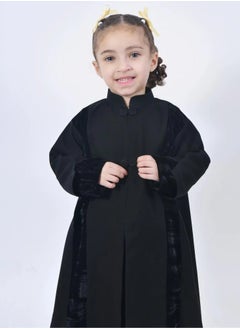 lamha abaya Black girls abaya with zip closure from the top with velvet fabric overlap  - Image 2