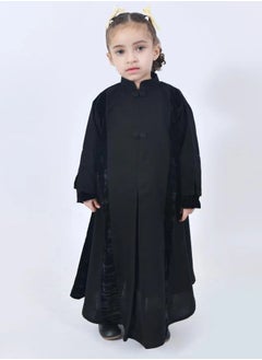 lamha abaya Black girls abaya with zip closure from the top with velvet fabric overlap  - Image 3