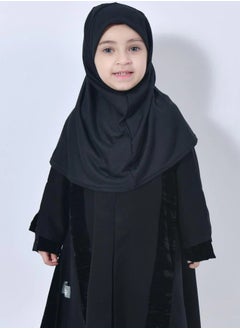 lamha abaya Black girls abaya with zip closure from the top with velvet fabric overlap  - Image 5
