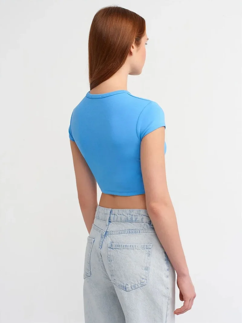 ديلفين Dilvin Women's Crop Slim-Fit Crew Neck T-Shirt