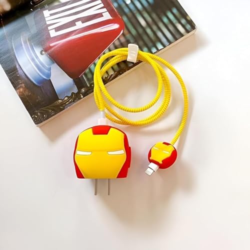 INEFABLE Charger Case Cover Protector with 3D Cute Pattern for iPhone Charger only 18W & 20W, Data Charging Cable Wire Saver Protective Cable Cover Full Protection - Set Of 1 (Ironman) - Image 3