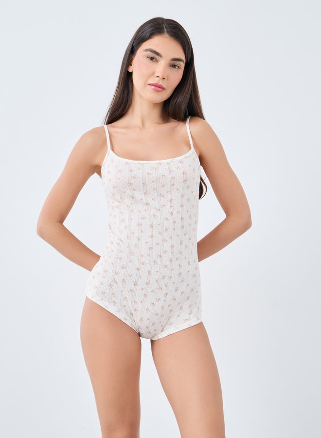 Styli Floral Printed Pointelle Teddy - Image 1