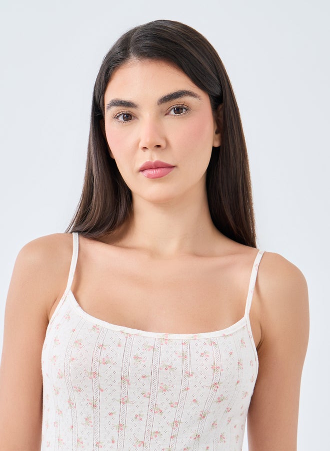 Styli Floral Printed Pointelle Teddy - Image 2