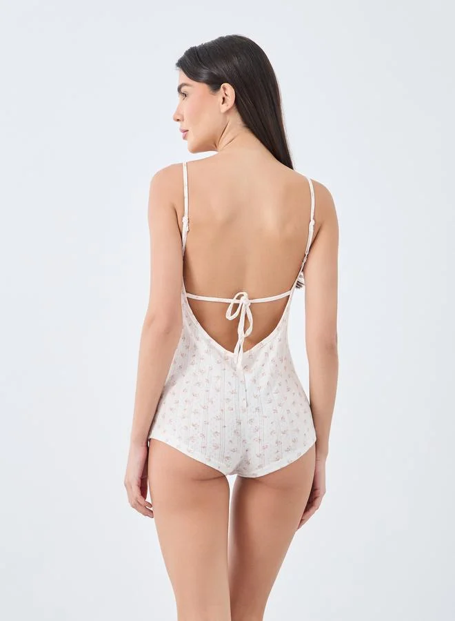 Styli Floral Printed Pointelle Teddy