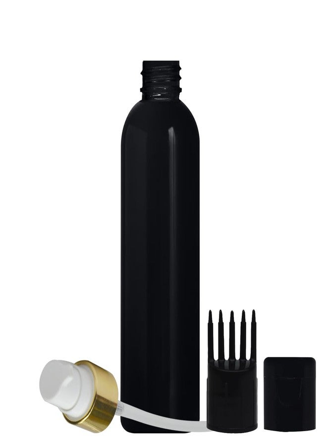 عبوة ماديا سوداء أسطوانية الشكل قابلة لإعادة التعبئة، مزودة بغطاء قلاب أبيض، ومضخة توزيع، ومشط أسود لتطبيق المنتج على الجذور، مناسبة للسوائل، والشامبو، وصابون الجسم، والتونر. - Image 1