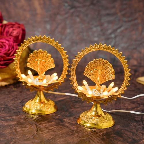 Bhimonee Decor Pure Brass Electric Diya with Golden Polish | 1-Layered Table Light Deepak for Pooja, Mandir & Festival Decoration | 4.5 Inches | Pack of 1 Pair - Image 1