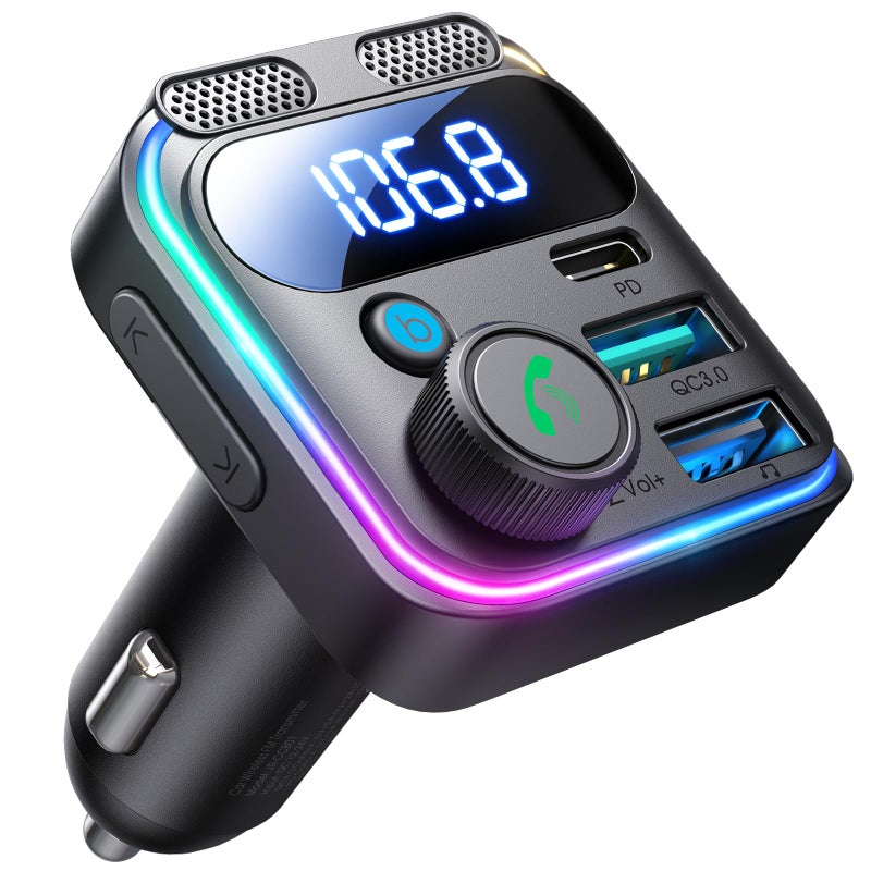 JOYROOM Bluetooth 5.4 Car Adapter FM Transmitter 81W (PD 45W & 36W) [Dual Mics] [Light Switch] [HiFi Bass Sound] [Fast Charging] Wireless Music Adapter Hands-Free Calling LED Display Support USB Drive - Image 1