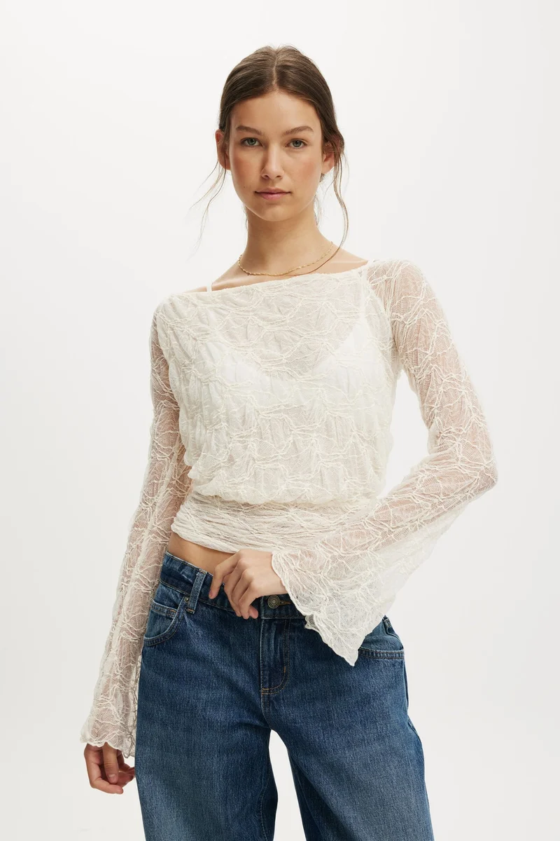 Cotton On SOFIA LACE LONG SLEEVE TOP