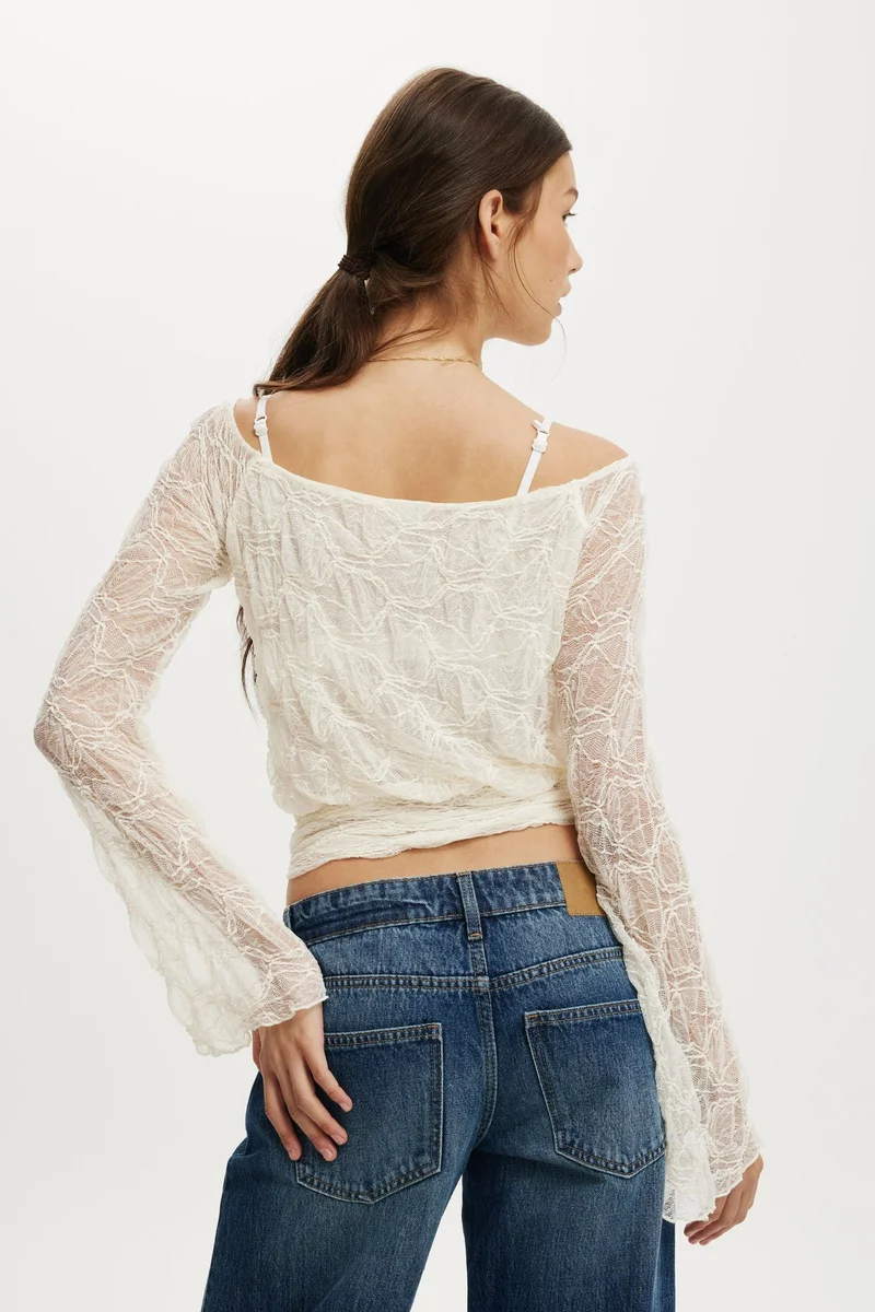 Cotton On  SOFIA LACE LONG SLEEVE TOP for Women | Best Price UAE