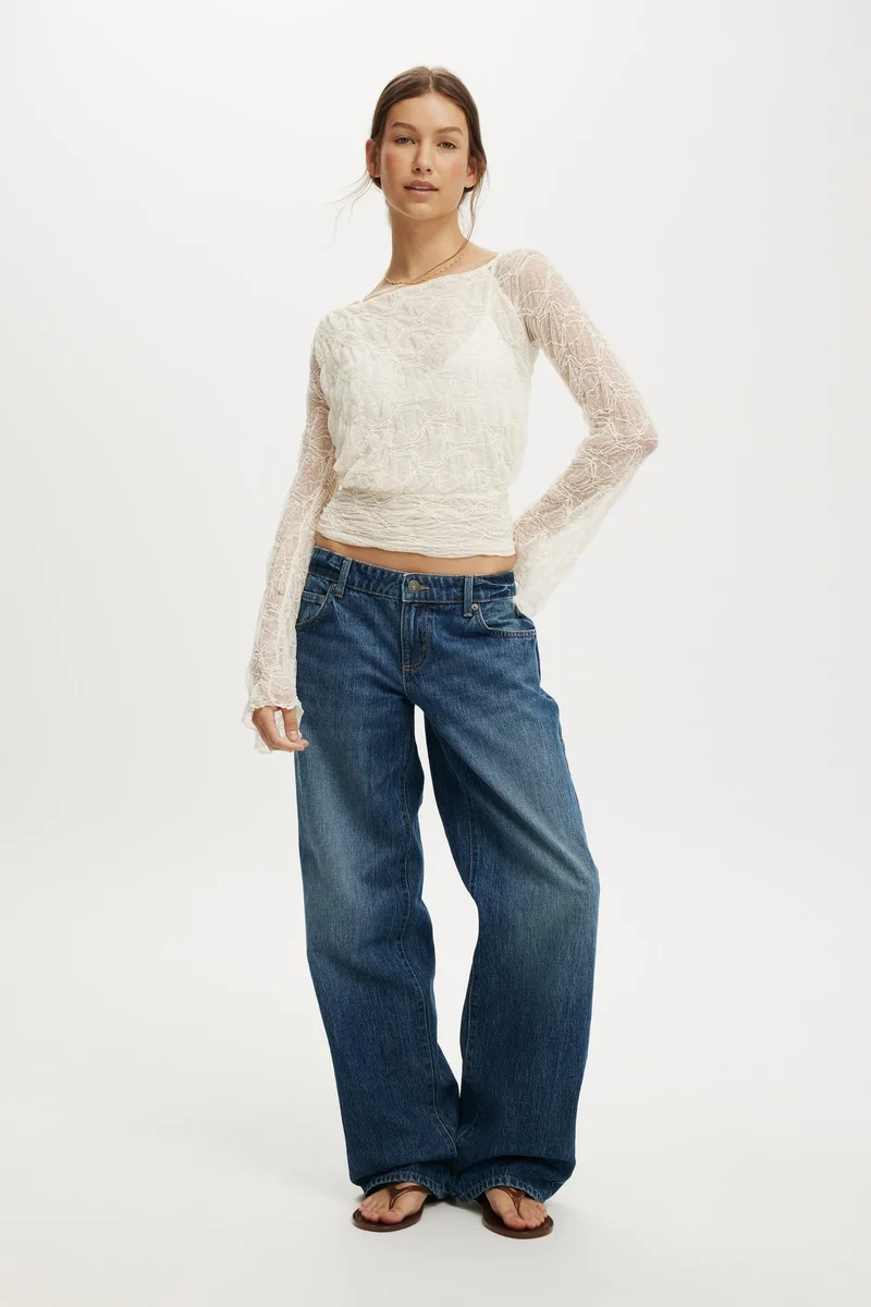 Cotton On SOFIA LACE LONG SLEEVE TOP